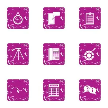 Performance indicator icons set, grunge style 스톡 일러스트