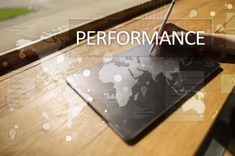 Performance indicator on virtual screen. KPI. Business growth strategy. Фото