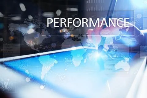 Performance indicator on virtual screen. KPI. Business growth strategy 스톡 사진