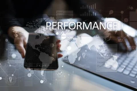 Performance indicator on virtual screen. KPI. Business growth strategy. 스톡 사진