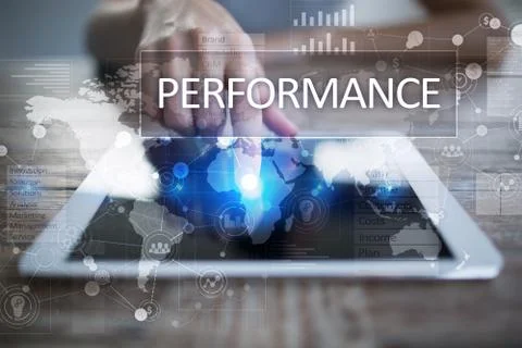 Performance indicator on virtual screen. KPI. Business growth strategy. Stock-Fotos