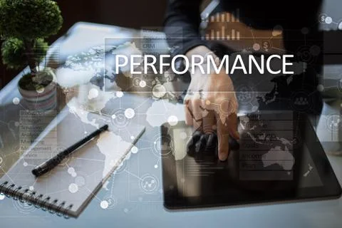 Performance indicator on virtual screen. KPI. Business growth strategy. Stock Photos
