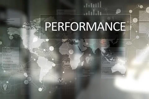 Performance indicator on virtual screen. KPI. Business growth strategy. Stock-Fotos