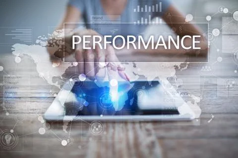 Performance indicator on virtual screen. KPI. Business growth strategy. 库存照片