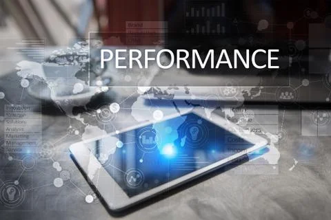 Performance indicator on virtual screen. KPI. Business growth strategy. 库存照片