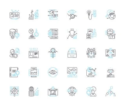 Performance interpretation linear icons set. Artistry, Expression, Dynamics Stock Illustration