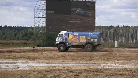 Performance of KAMAZ-master Team truck on International Military Forum in Moscow Stock Footage 81012882