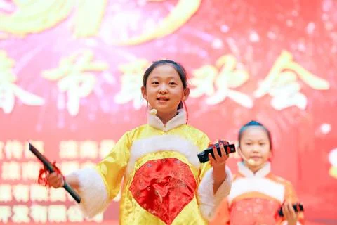 Performance of literary and artistic programs on stage, Spring Festival Gal.. Stock Photos