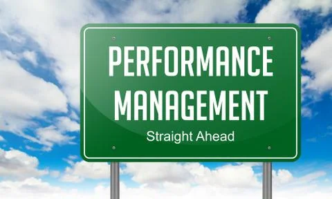Performance Management on Highway Signpost. Illustrazione stock