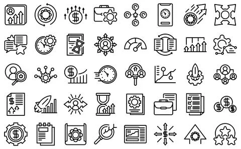 Performance management icons set outline vector. Study hypothesis イラスト素材