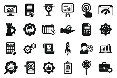 Performance management icons set simple vector. People study Stock Illustration