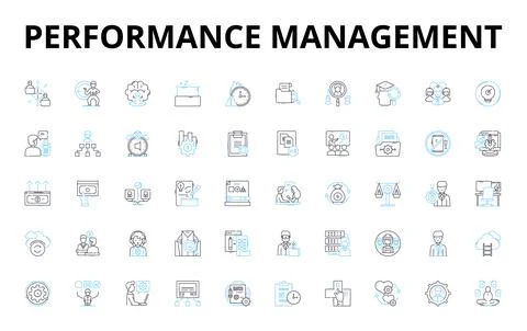Performance management linear icons set. Metrics, Feedback, Goals, Appraisal Stock Illustration