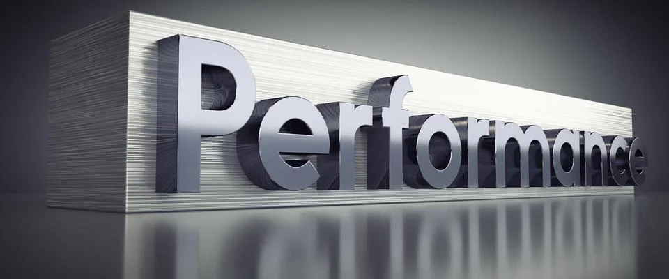 Performance - metal typographical concept - 3D illustration Stock Illustration
