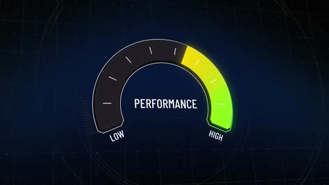 Performance meter, digital gauge presentation, needle moving from low to high Vídeos de archivo 316722503