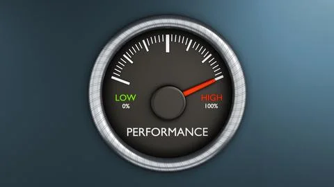 Performance meter indicates high performance. 3D illustration Illustration