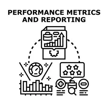 Performance metrics and reporting measuring business progress Stock Illustration