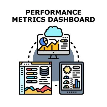Performance metrics dashboard concept communicating data across devices Stock Illustration