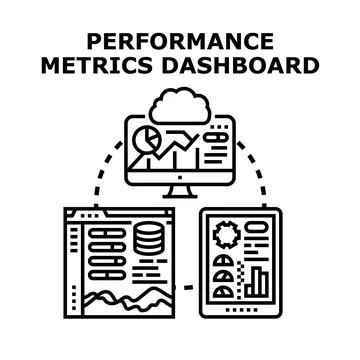Performance metrics dashboard concept communicating data across devices Stock Illustration