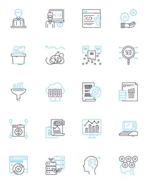 Performance metrics linear icons set. Efficiency, Effectiveness, Productivity Illustrazione stock