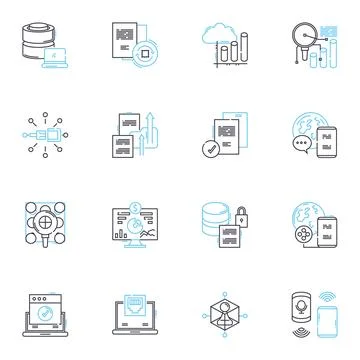 Performance metrics linear icons set. Evaluation, Analysis, Metrics, Progress Illustrazione stock