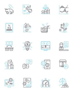 Performance metrics linear icons set. Efficiency, Accuracy, Productivity Stock Illustration