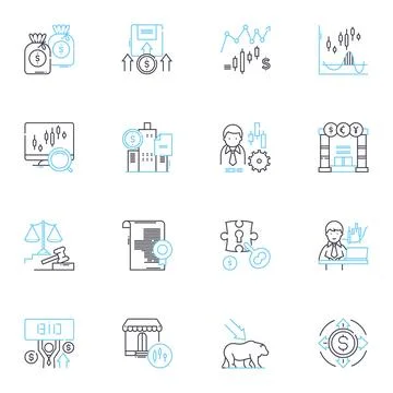 Performance metrics linear icons set. Efficiency, Accuracy, Productivity Stock Illustration