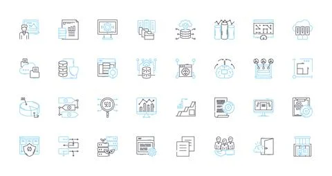 Performance metrics linear icons set. Efficiency, Effectiveness, Productivity Illustrazione stock