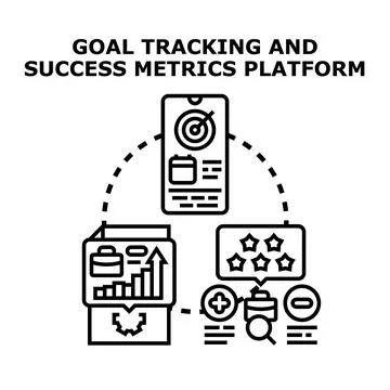 Performance metrics platform analyzing goal tracking process Stock Illustration