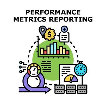 Performance metrics reporting system analytics data management concept Stock Illustration
