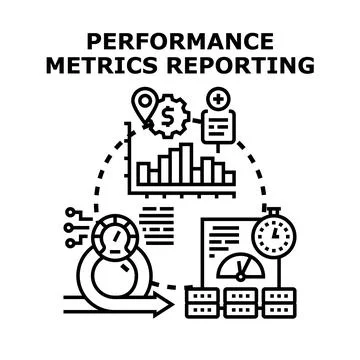 Performance metrics reporting system analytics data management concept Stock Illustration