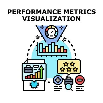 Performance metrics visualization analyzing business data progress Stock Illustration