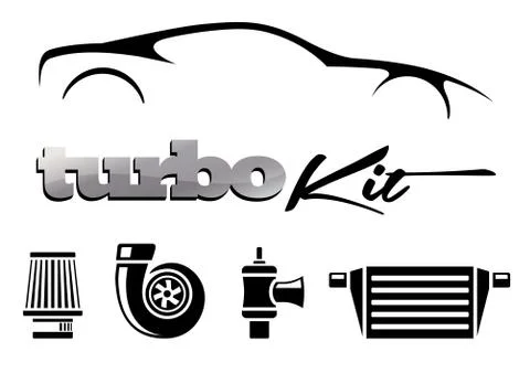 Performance mods turbo kit icon set Stock Illustration