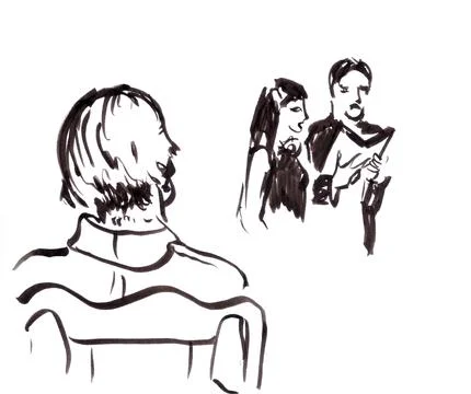 Performance of opera singers at a concert, graphic black and white drawing Stock Illustration