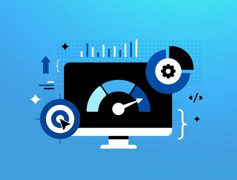 Performance optimization on digital dashboard with indicators for web Stock Illustration