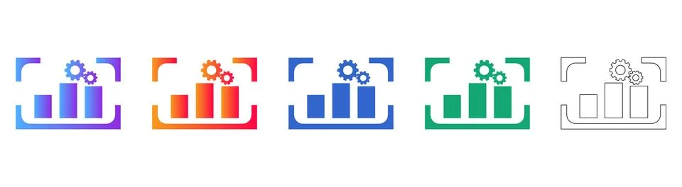 Performance Optimization Gear Bar Chart Icons 库存插图