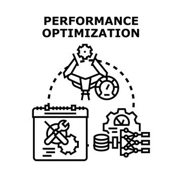 Performance optimization process improving system efficiency and speed Stock Illustration