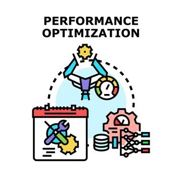 Performance optimization process improving system efficiency and speed Stock Illustration