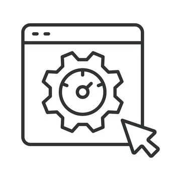 Performance optimization settings icon in line design. Gear timer speed process Stock Illustration