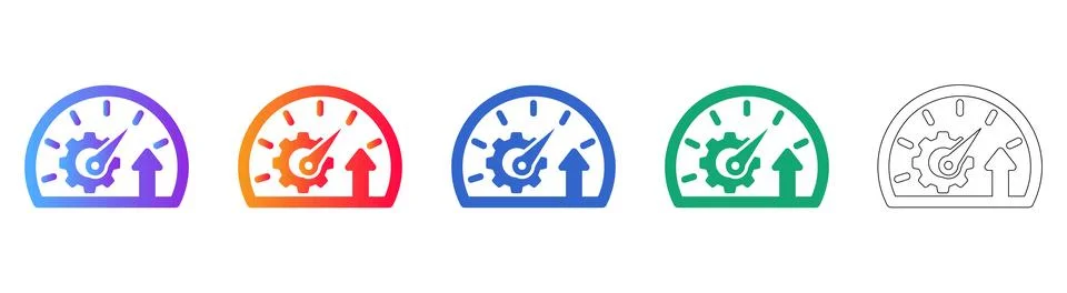 Performance Optimization Tachometer Gauge Icons Stock Illustration