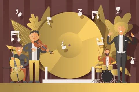 Performance people musicians in suits, vector illustration. Men character play Illustrazione stock