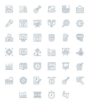 Performance PIXEL Perfect Vector Set with 40 128x128 Thin Line Icons Illustrazione stock