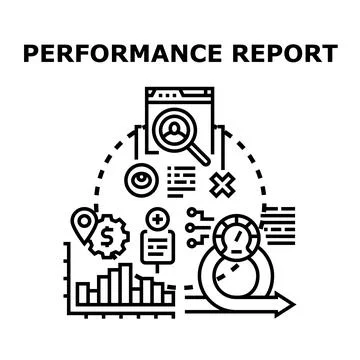 Performance report evaluating business data metrics Illustrazione stock