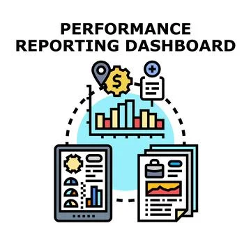 Performance reporting dashboard analyzing business data concepts Stock Illustration