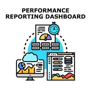 Performance reporting dashboard analyzing business data metrics Stock Illustration