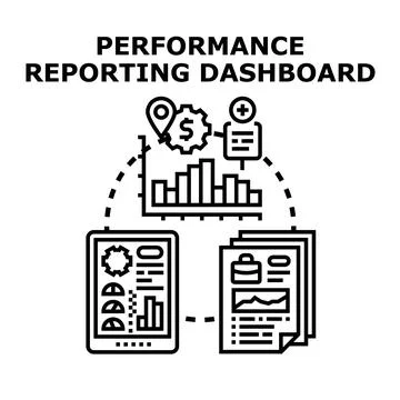 Performance reporting dashboard analyzing business data concepts Stock Illustration