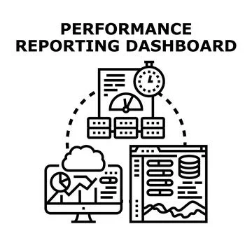 Performance reporting dashboard analyzing business data metrics Stock Illustration