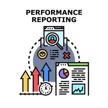 Performance reporting system analyzing business progress data 库存插图