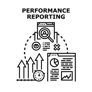 Performance reporting system analyzing business progress data Stock Illustration