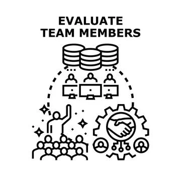 Performance review evaluating team members managing project data Stock Illustration