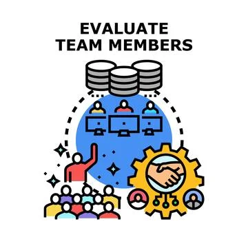 Performance review evaluating team members managing project data Stock Illustration